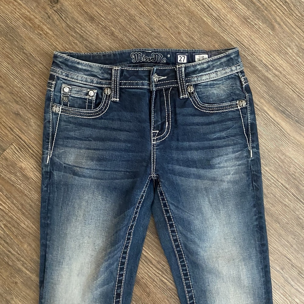 Miss Me Jeans Chloe Boot Rhinestone Leather Sequin Stitch Pocket Size 27 - Picture 4 of 10